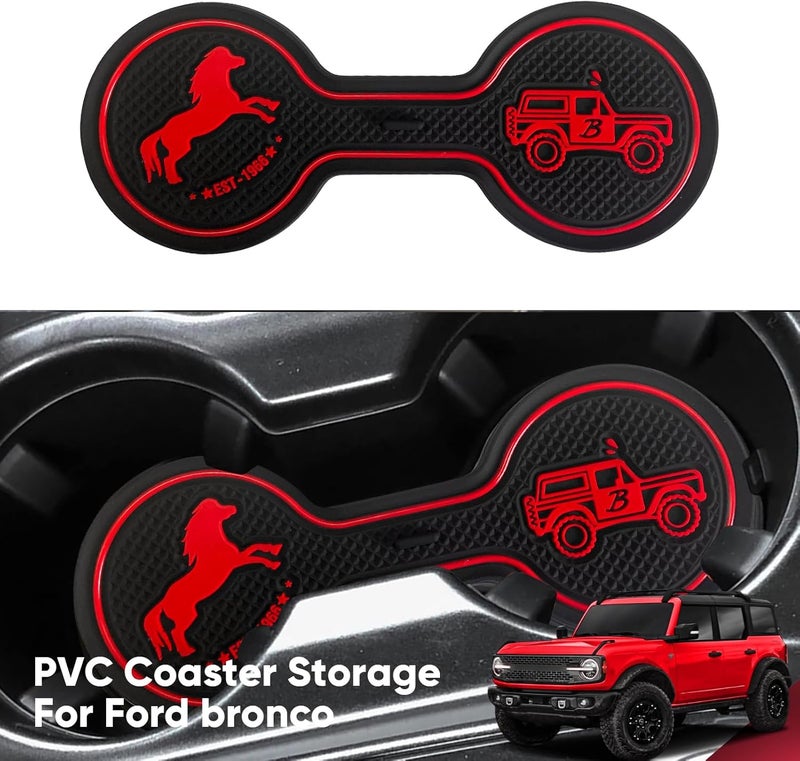LSAUTO Compatible with Ford Bronco 2021-2025 Car Cup Holder Coaster Offroad, Silicone Car Decorative Water, Bronco Car Accessories (RED) - Image 2